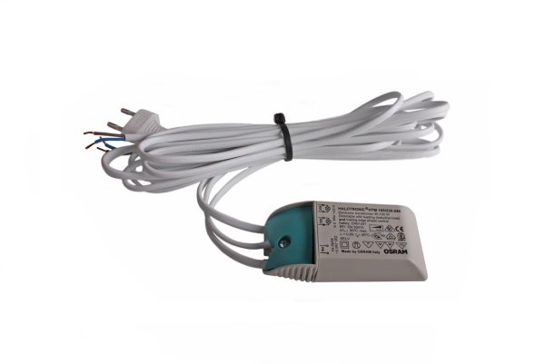 Osram Halotronic HTM 105/230-240 elektronische halogeen transformator 12V 35-105W compleet bedraad met netsnoer en 2 snoeren voor de lampen